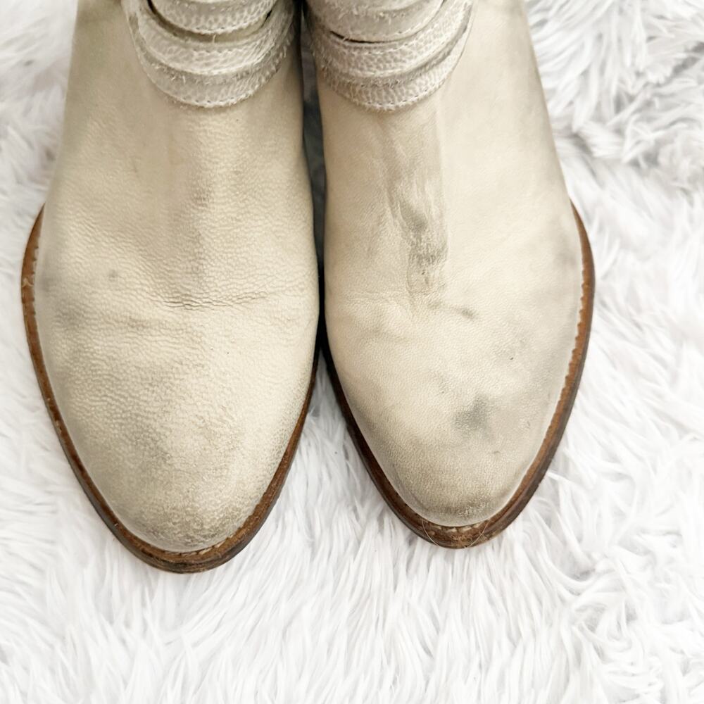 REBELS | Boho Booties Beige Distressed Look Ankle Boots Dual Buckles | Size 8 - Picture 5 of 8